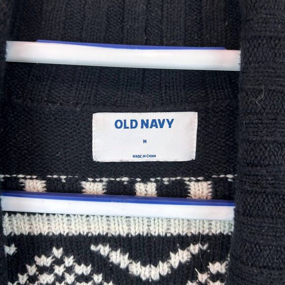 Old Navy Cardigan Sweater Women's Medium Black White Open Front Long Sleeve - Picture 2 of 6